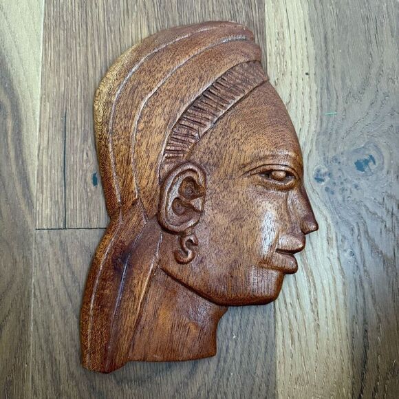 Vintage MCM African Profile Wall Art Wood Carved 11” - Picture 5 of 9